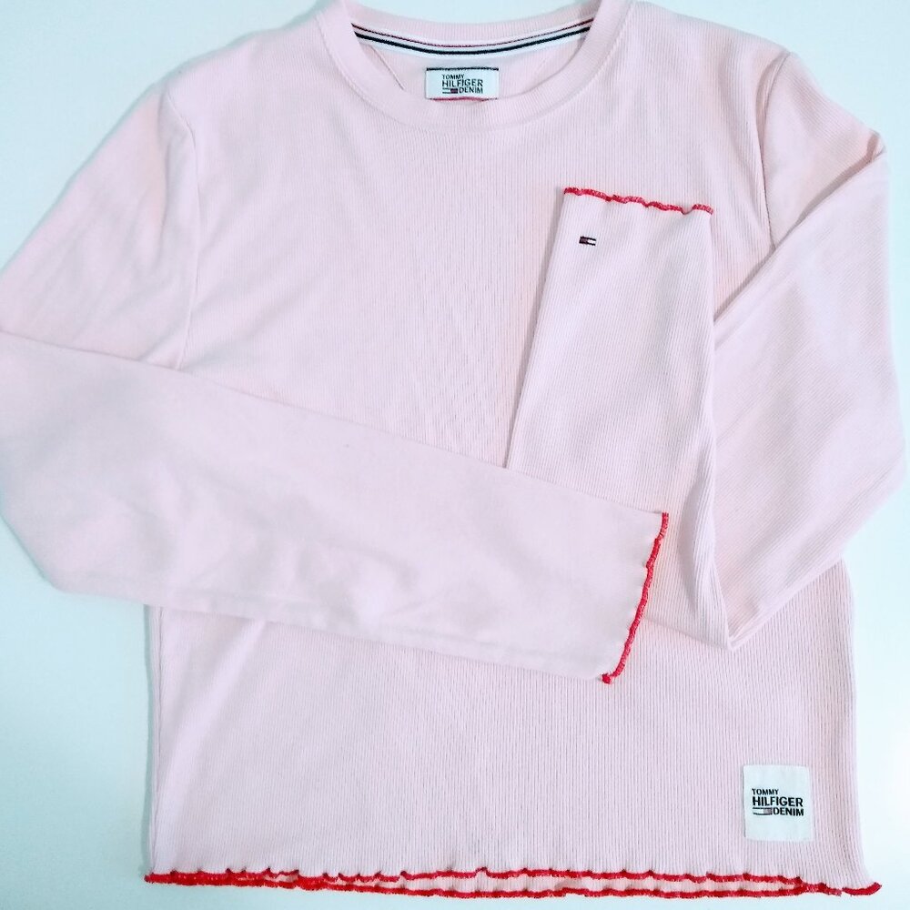 TOMMY HILFIGER RIBBED LONG SLEEVE TEE PULLOVER XS